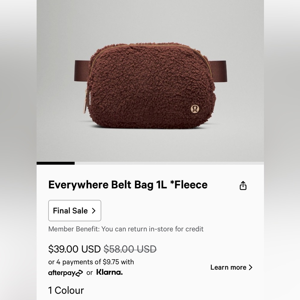 Lululemon Everywhere belt bag 1L fleece